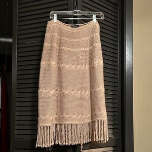 Lands' End Beige Knit Skirt with Fringe